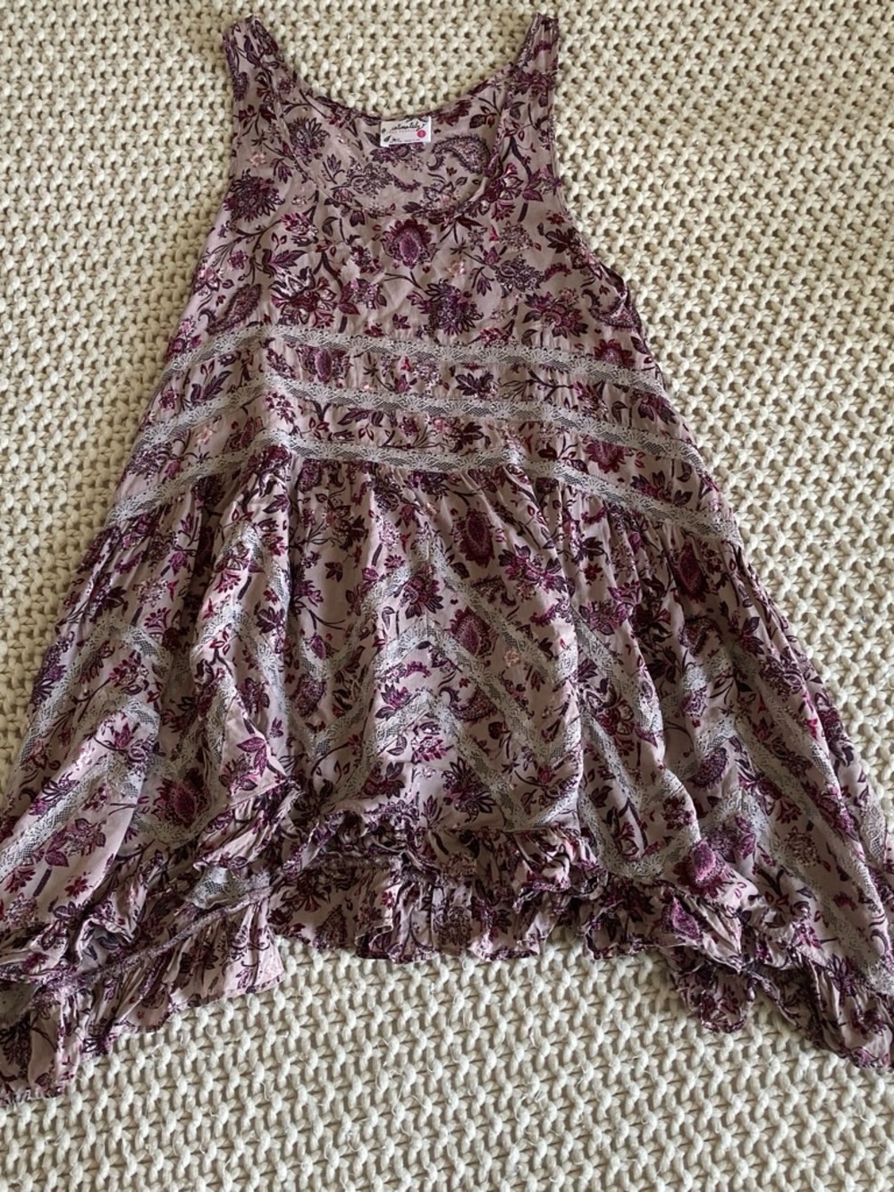 Free People Mauve and Plum Asymmetrical Floral Tiered Skirt